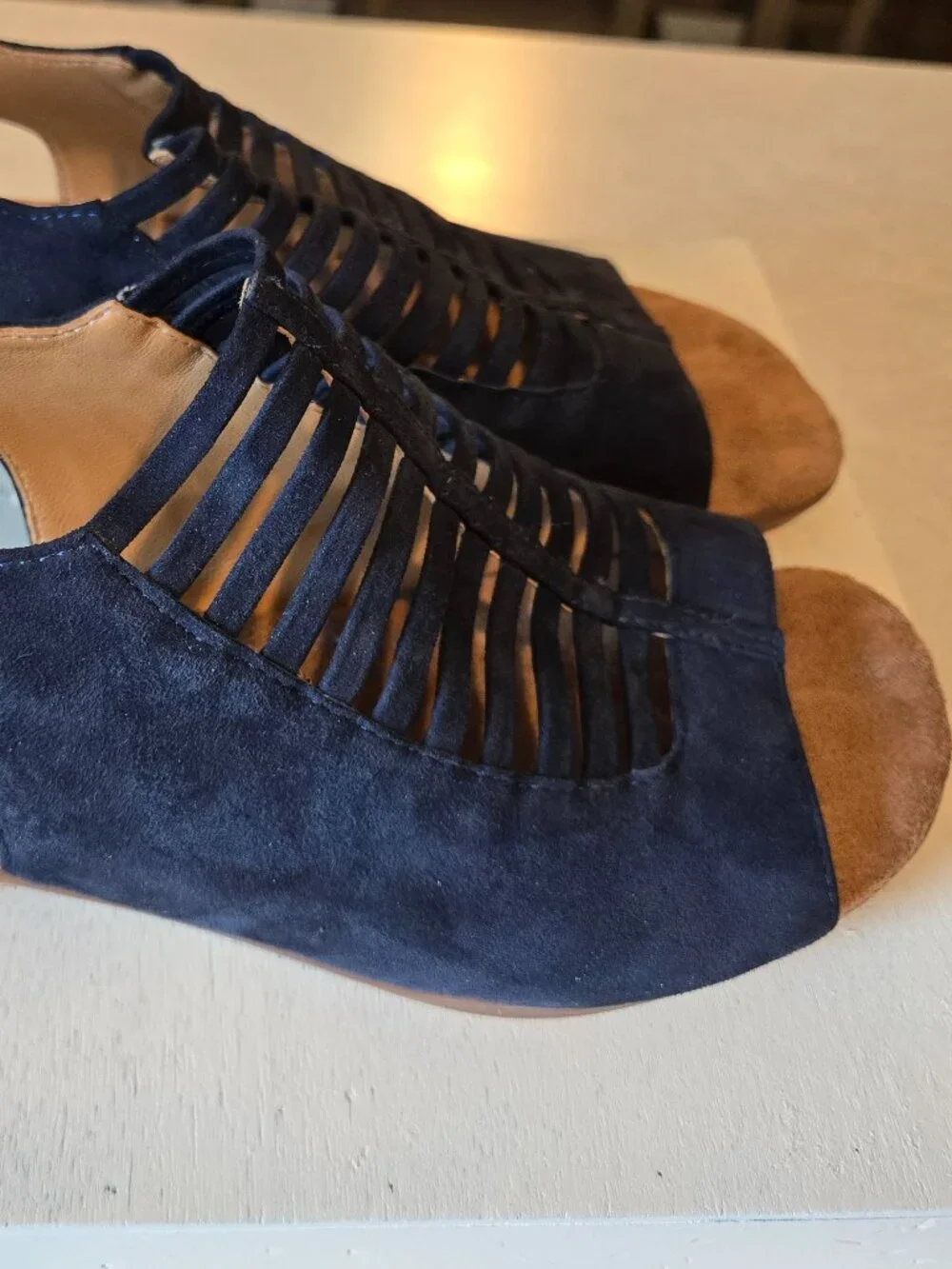 Walking Cradles  Women's Shoes Sz 8M  Navy Wedge Heel Peep Toe Slingback strappy